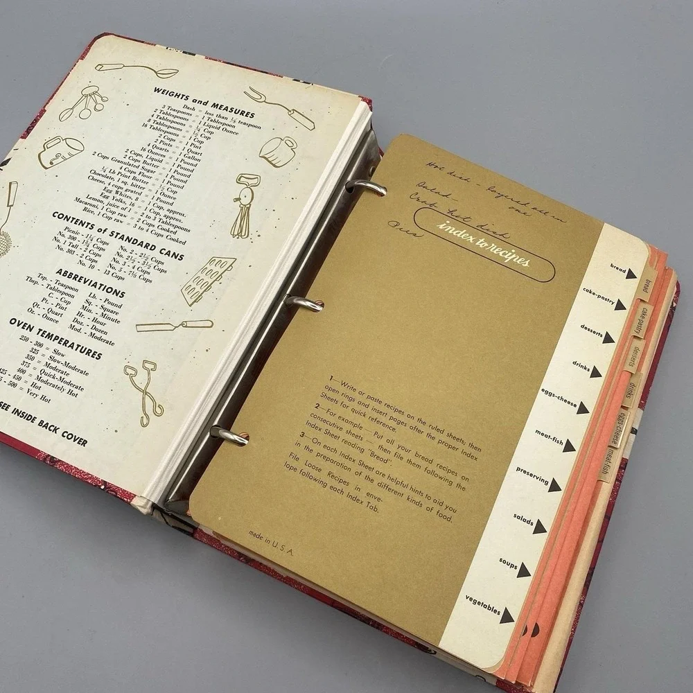 Vintage 60s My Recipe Book 3-Ring‎ Binder Envelopes Clipped Recipes Mid Century
